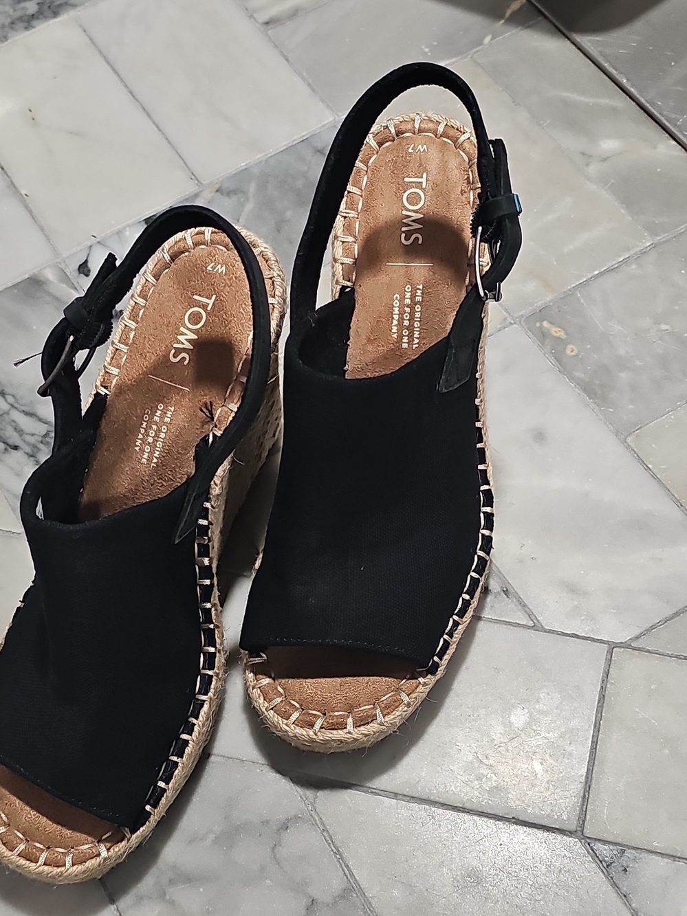 TOMS Black Espadrille Wedge Sandals - Women's Slingback 7 - Picture 3 of 8
